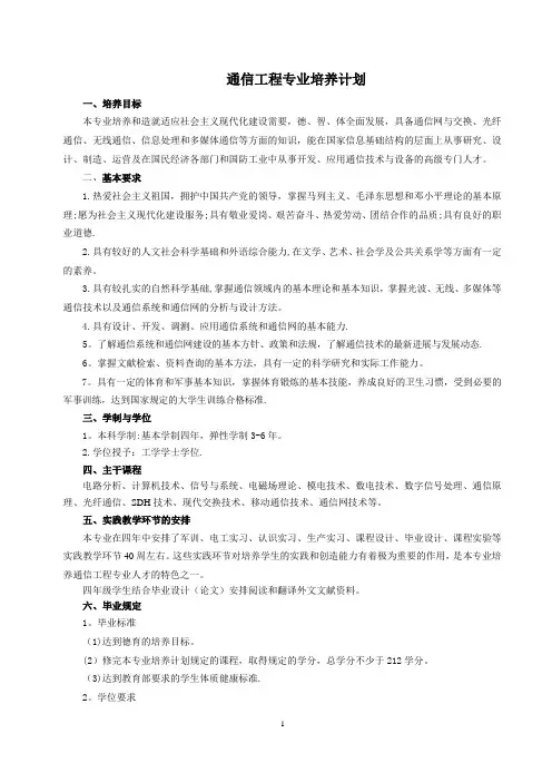 通信工程专业培养计划