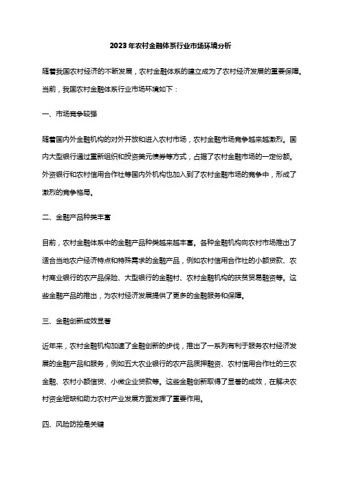 2023年农村金融体系行业市场环境分析