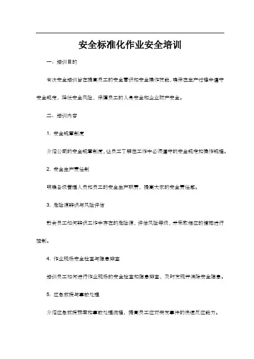 安全标准化作业安全培训