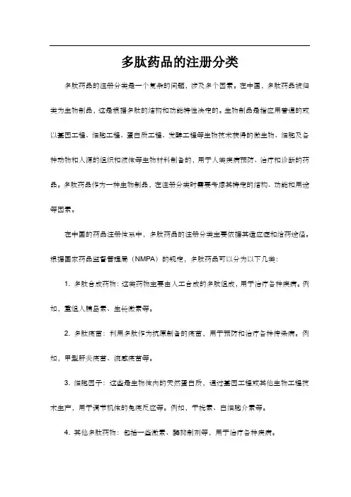多肽药品的注册分类