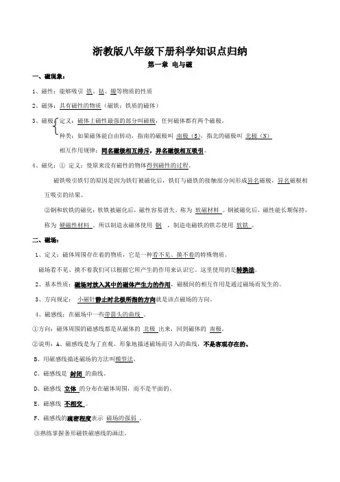 浙教版八年级下册,科学知识点归纳