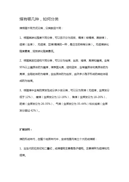 煤的五种分类