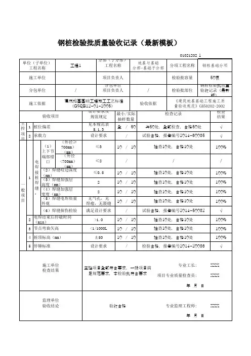 钢桩检验批质量验收记录(最新模板)