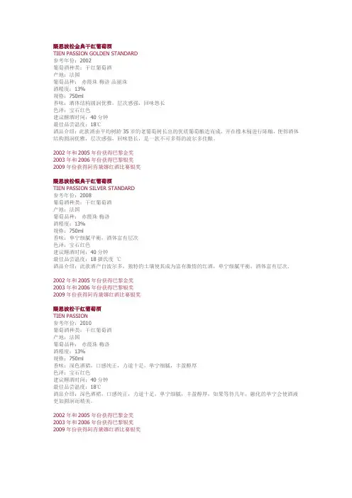 部分法国列级酒庄介绍