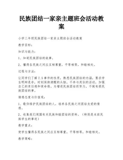 民族团结一家亲主题班会活动教案