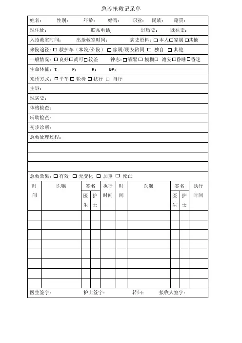 急诊抢救记录单