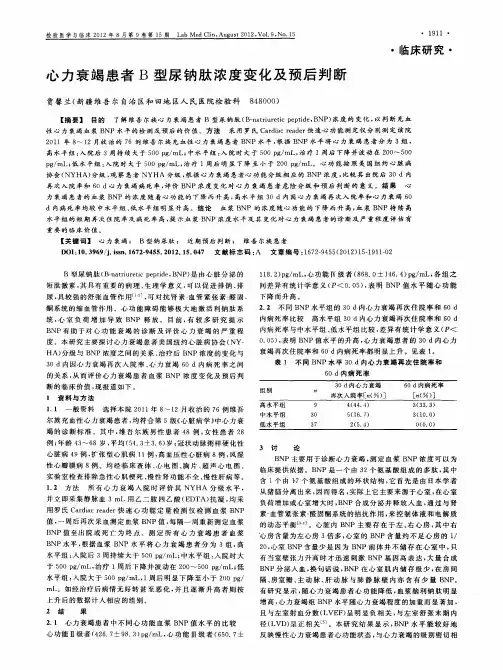 心力衰竭患者B型尿钠肽浓度变化及预后判断