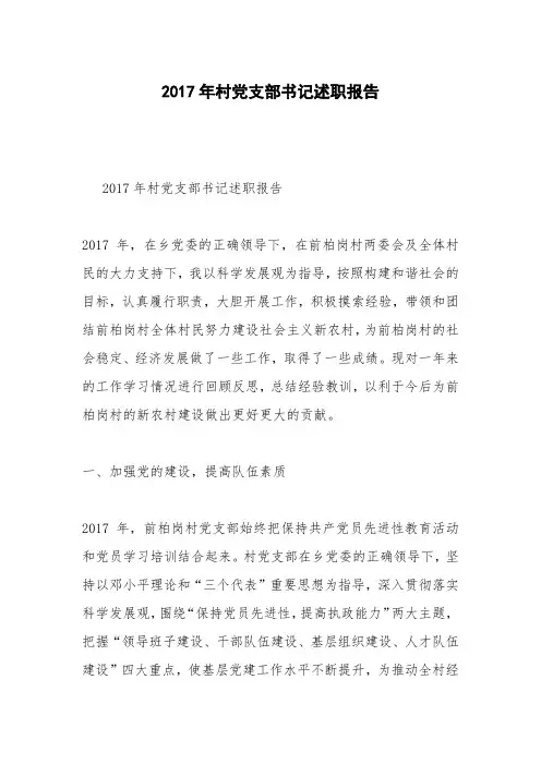 2017年村党支部书记述职报告