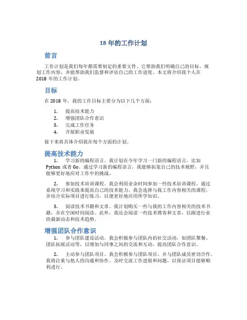 18年的工作计划