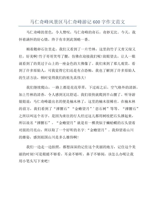马仁奇峰风景区马仁奇峰游记600字作文范文