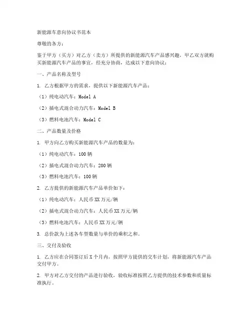 新能源车意向协议书范本