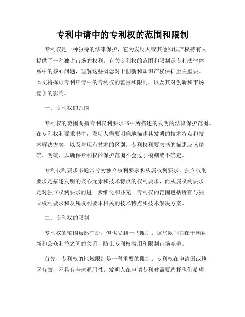 专利申请中的专利权的范围和限制