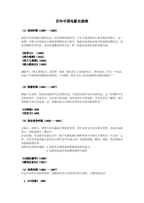百年中国电影史脉络