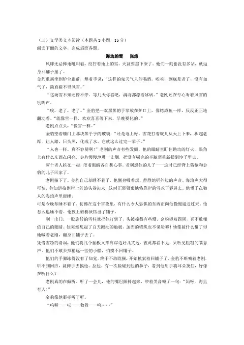文学类文本张炜《海边的雪》阅读练习及答案