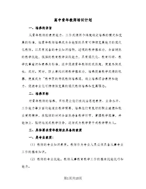 高中青年教师培训计划(4篇)