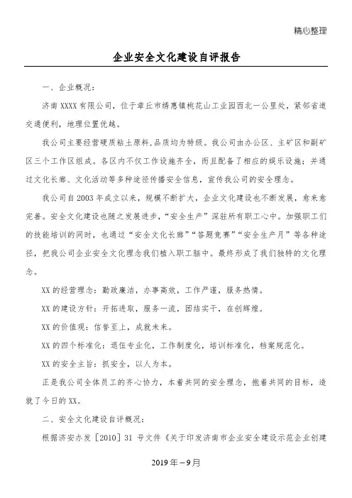 企业安全文化建设自评报告
