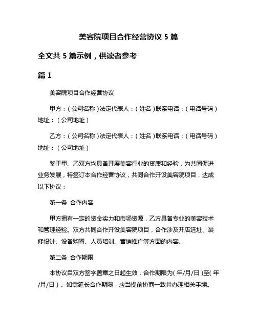 美容院项目合作经营协议5篇
