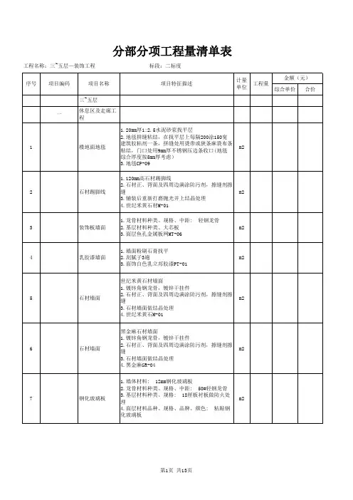 酒店装饰工程清单装饰