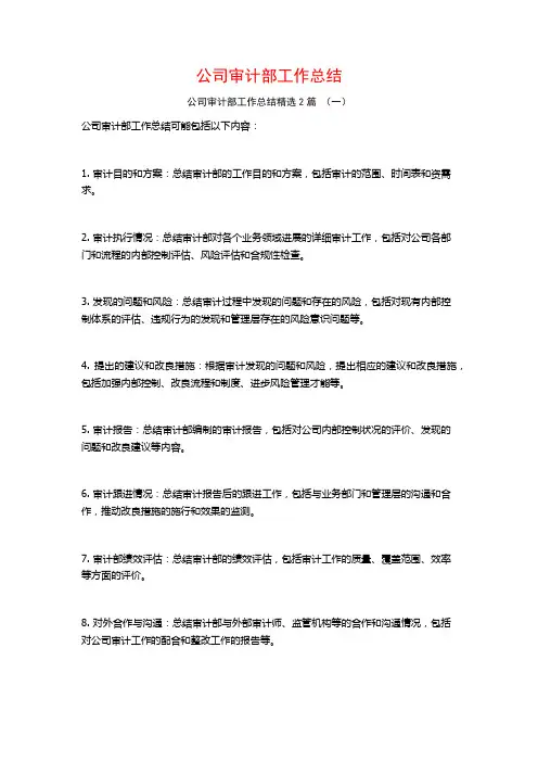 公司审计部工作总结2篇