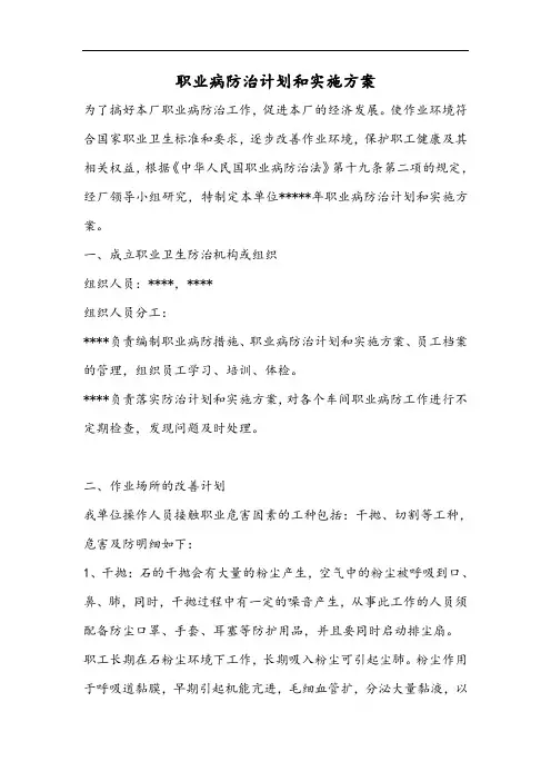 2018年职业病防治计划清单和实施方案设计