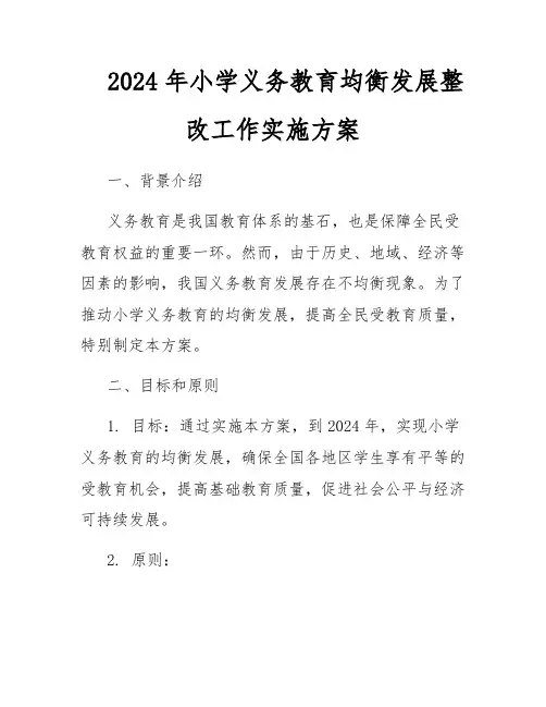 2024年小学义务教育均衡发展整改工作实施方案