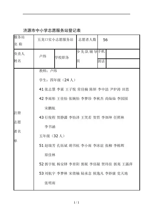 学生志愿者登记表