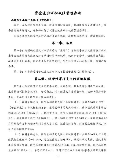 资金流出审批权限管理办法