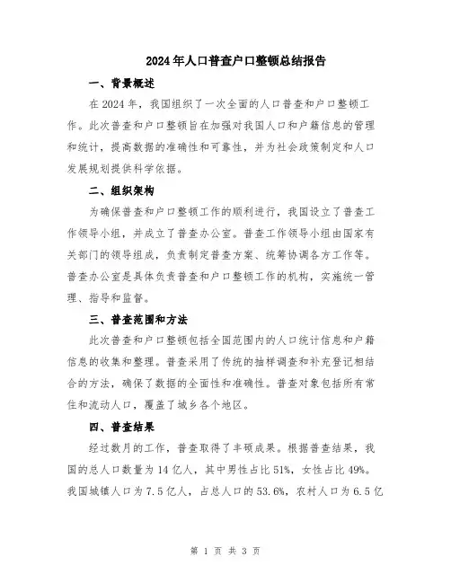2024年人口普查户口整顿总结报告