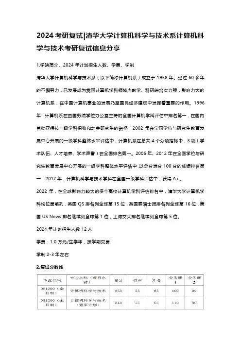 2024清华大学计算机科学与技术考研复试信息分享