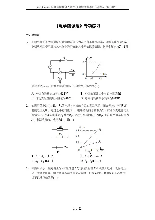 2019-2020年九年级物理人教版《电学图像题》专项练习(解析版)