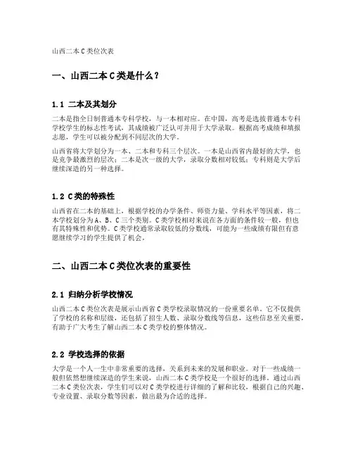 山西二本c类位次表