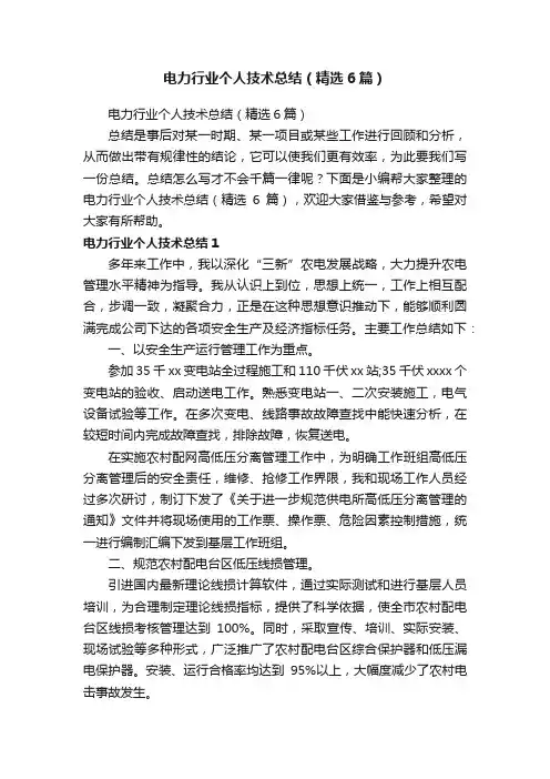 电力行业个人技术总结（精选6篇）