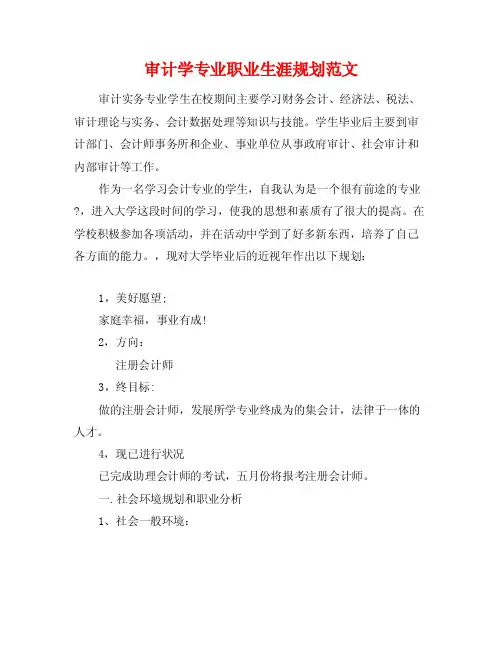 审计学专业职业生涯规划范文