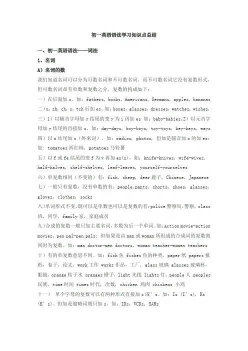 初一英语语法学习知识点详细总结