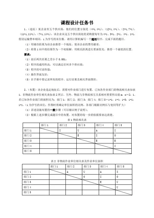 4物流系统规划课程设计任务书
