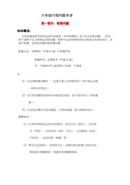 六年级数学行程问题四种类型专讲完整版汇总