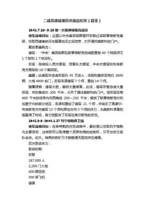 二战苏德战场历次战役纪实（超全）