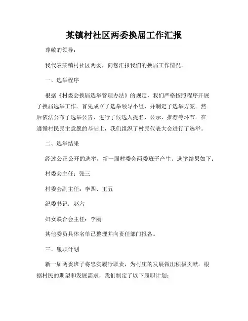 某镇村社区两委换届工作汇报