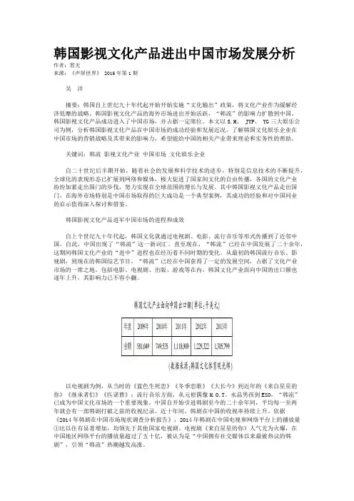 韩国影视文化产品进出中国市场发展分析