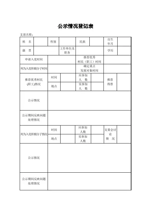 公示情况登记表