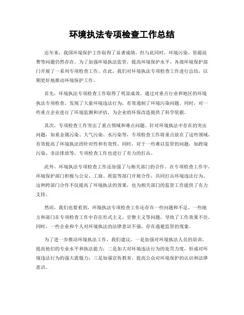 环境执法专项检查工作总结