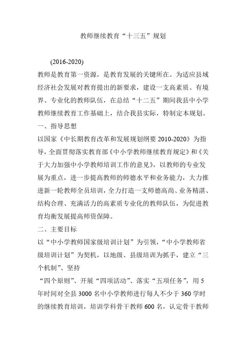 教师继续教育“十三五”规划