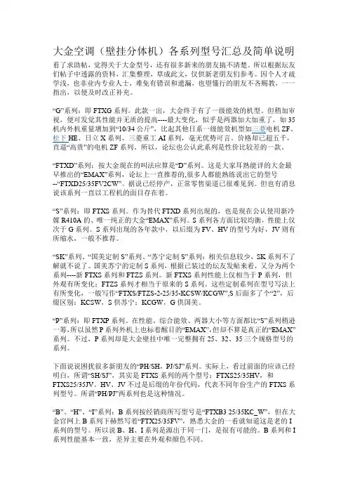 大金空调(壁挂分体机)各系列型号汇总及简单说明
