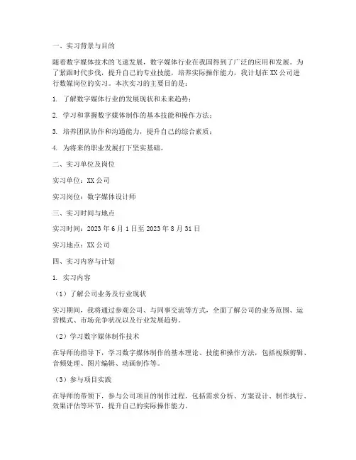 数媒岗位实习开题报告