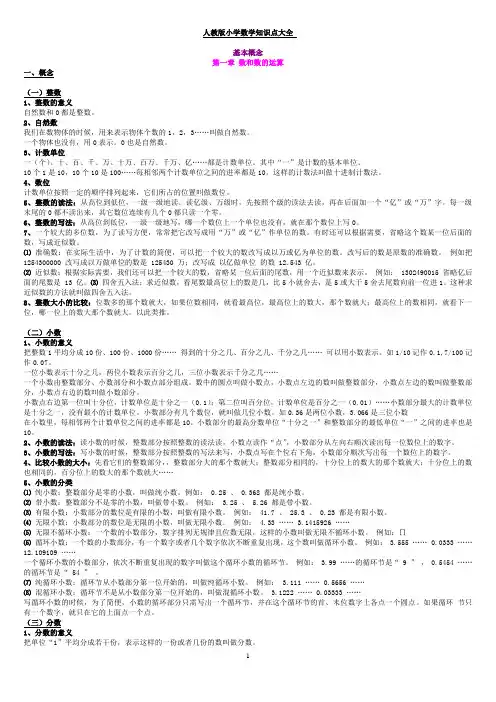 人教版小学数学知识点总结大全