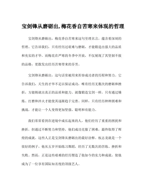 宝剑锋从磨砺出,梅花香自苦寒来体现的哲理