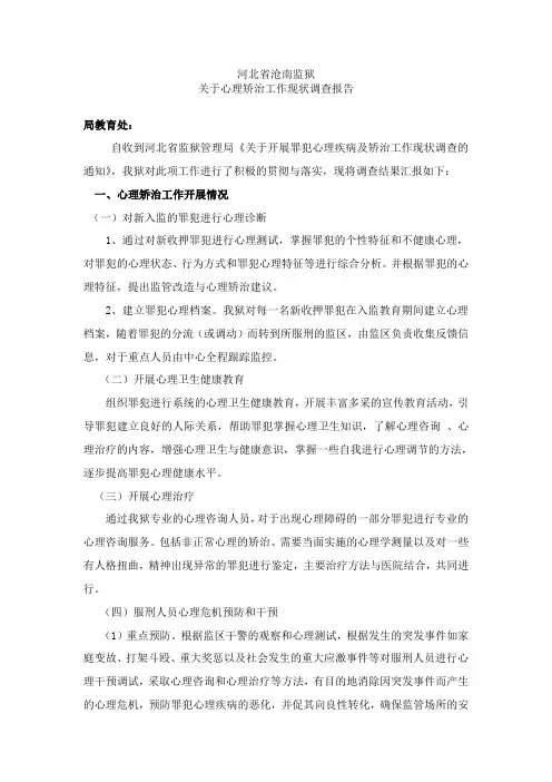 关于心理矫治工作调查报告100505