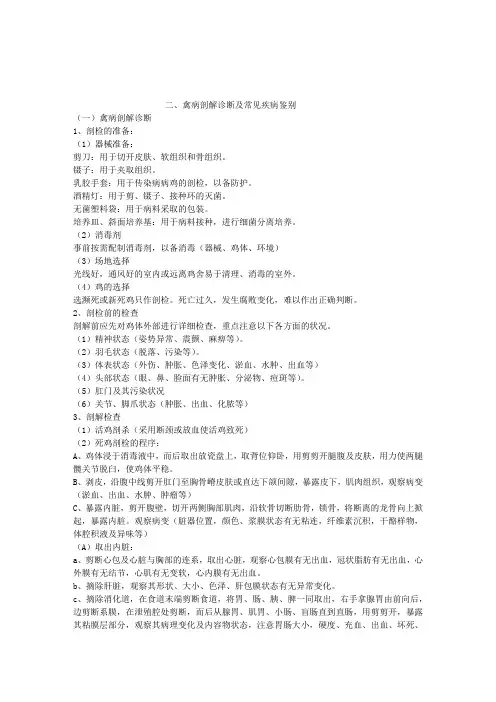 鸡解剖常见病区别