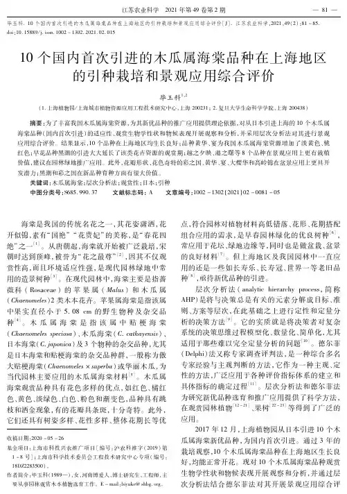 10个国内首次引进的木瓜属海棠品种在上海地区的引种栽培和景观应用综合评价