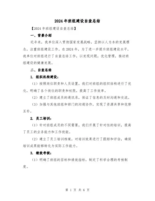 2024年班组建设自查总结(2篇)